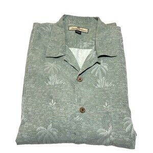Tommy Bahama Shirt Mens Button Silk Original Fit Green Tropical Jacquard Large